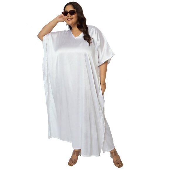 Gypsie Blu Plus Size Satin Maxi Dress Stylish Kaftan Dresses Kimono Sleeve Gown - Picture 2 of 6